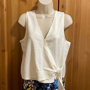 Sleeveless wrap top from MadeWell. Color is off white